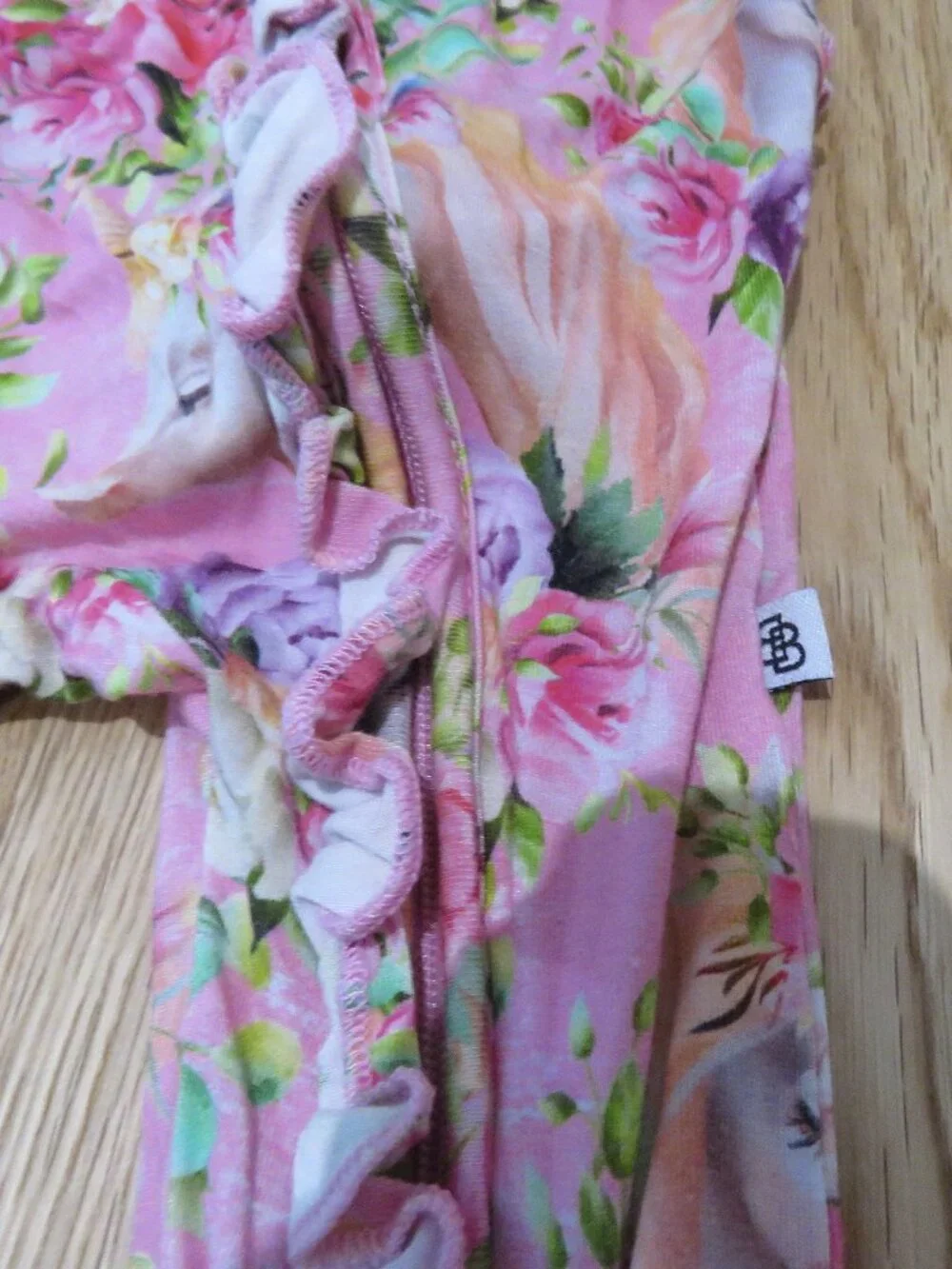 LITTLE BUM BUMS Horn to be Wild Unicorn Ruffle Baby Romper Bamboo 6-9 Months